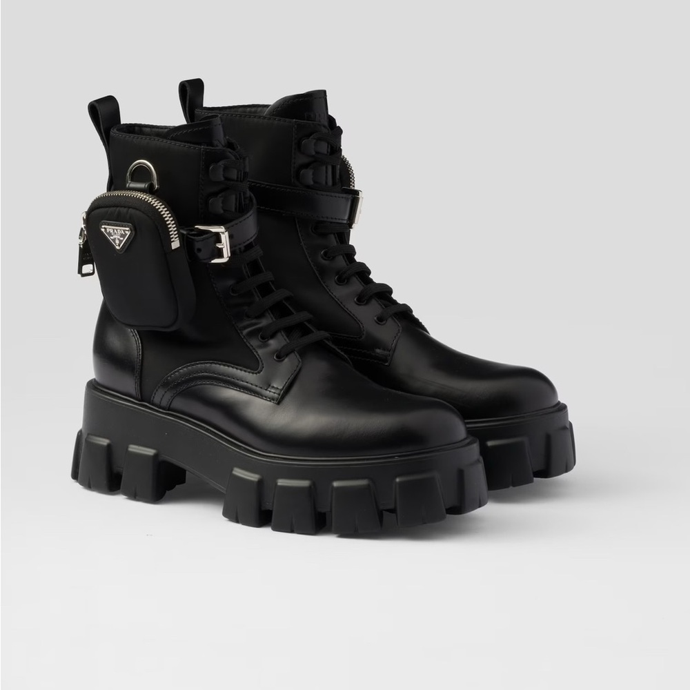 Prada Black Combat Moto Boots with Chunky Sole